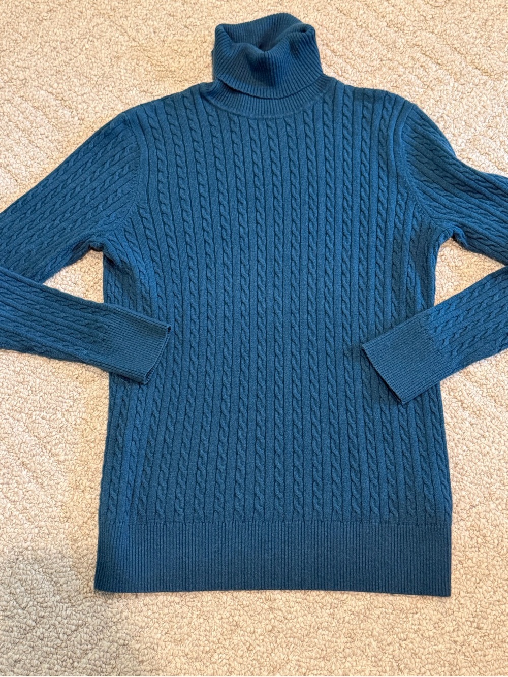Eddie Bauer teal blue cable knit turtleneck sweater cotton large
